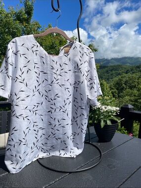 Notations White Blouse with Black Leaf Motif